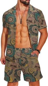 COOFANDY Men's Hawaiian Shirt and Shorts Set Summer Beach Resort 2 Piece Outfit - Picture 1 of 6