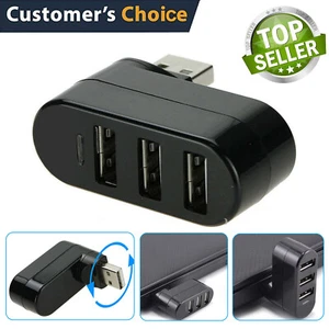 Mini 3 Port USB 2.0 Rotating Splitter Adapter Hub For PC Laptop Notebook Mac US - Picture 1 of 7