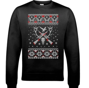 CHRISTMAS HUNTING JUMPER Ugly Sweatshirt Funny Xmas Hunter Hunt Shotgun Huntmas - Picture 1 of 6