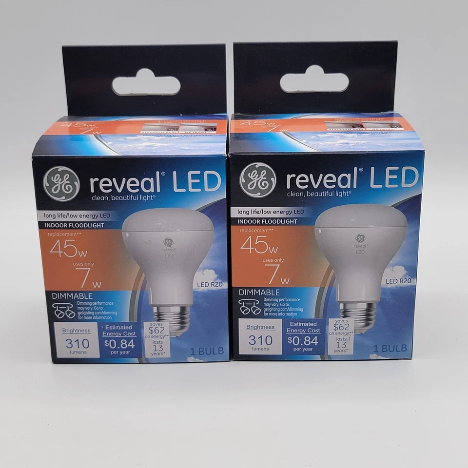 GE Reveal LED Indoor Floodlight Bulbs R20 2 Single Packs Dimmable - Image 1 of 4