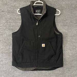 Carhartt Vest Mens Size Medium Black Canvas Rugged Sherpa Lined Workwear Pockets - Bild 1 von 6