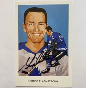 1983 GEORGE ARMSTRONG AUTOGRAPH SIGNED HHOF CARTOPHILIUM POSTCARD MAPLE LEAFS 2 - Picture 1 of 4