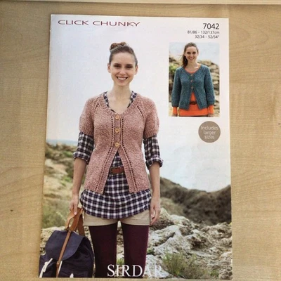 Sirdar Click Chunky Round Neck Cardigan Knitting Pattern Sizes 32-54” 7042 - Image 1 of 3