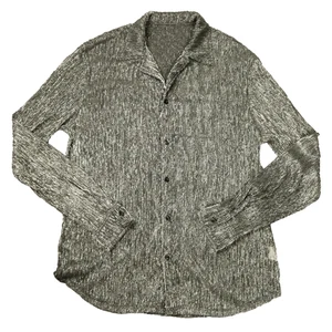 Silver Metallic Sheer Button Up Shirt Long Sleeve Black/Dark Gray Base XL - Picture 1 of 24