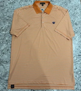 Peter Millar Summer Comfort Golf Polo Shirt Mens Large Orange Stripe Fits BIG - Picture 1 of 8