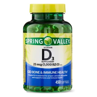 Spring Valley Vitamin D3 Softgels, 25mcg, 1,000 IU, 450 Count - Image 1 of 4