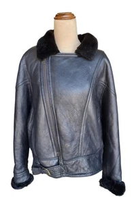 Vintage British Full Sheepskin Shearling Aviator Bomber Jacket Women’s 12 - Bild 1 von 11