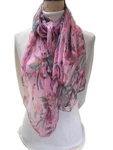 Vintage Scarf Floral Lightweight Cottage Garden Fairy Whimsy Colorful Sheer - Picture 1 of 2
