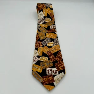 Cravatta Targa Vintage Giallo Marrone Novità Cravatta Retro Auto Tag Uomo 62" - Foto 1 di 7
