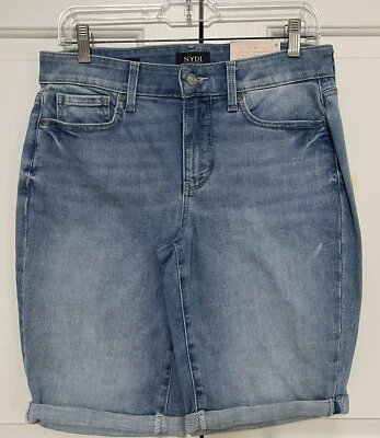 NUEVO CON ETIQUETAS NYDJ Talla 6 Azul Jean Briella Corto Rollo Puño Pantalones Cortos Mujer Foto 1 de 4