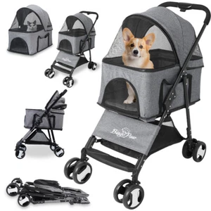 Pet Stroller 4 Wheels Dog Cat Stroller for Small Medium Puppy Dogs Cats Foldable - Picture 1 of 14