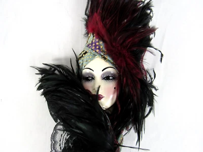 Unique Creations Wall Mask Lady Face Signed Numbered Feathers Decor - Image 1 of 4