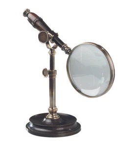 Hands Free Magnifier Magnifying Glass w/ Bronzed Wooden Stand 3x Reading Device - Picture 1 of 2