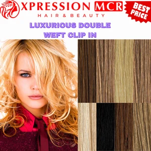 Extensiones de cabello lujosas con clip de doble trama de 20" pulgadas gama completa vendedores del Reino Unido - Imagen 1 de 8