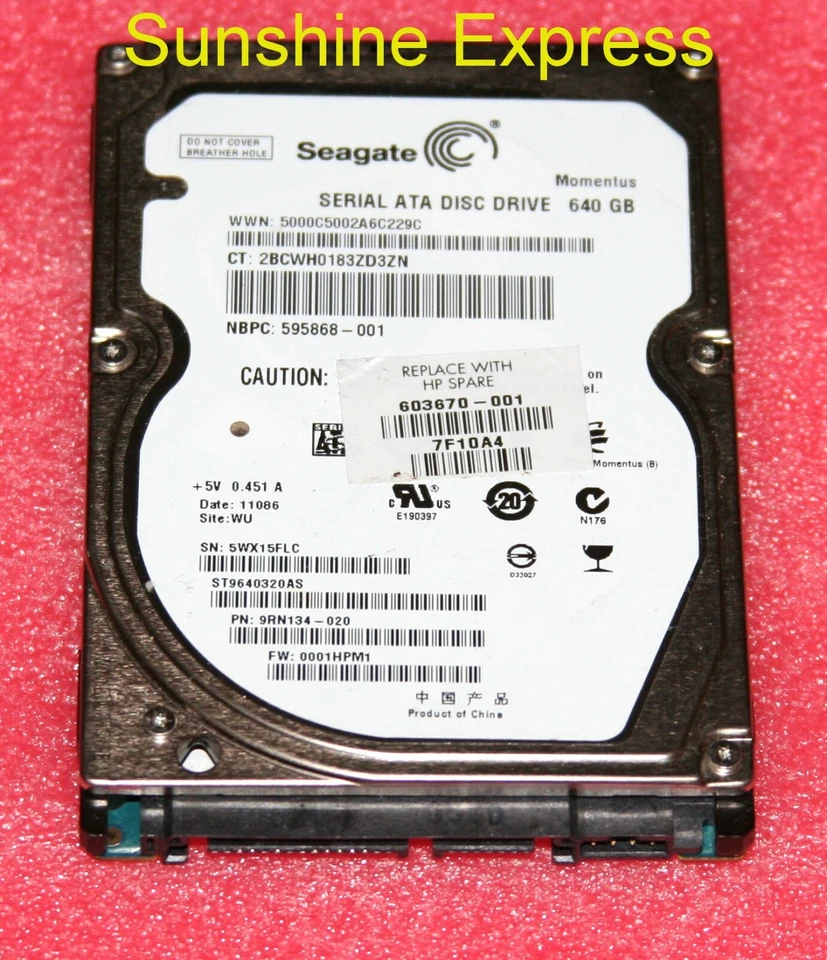 OEM HP 603670-001 Seagate 640GB SATA 3.0Gb/s 2.5" 9.5mm Hard Drive ST9640320AS - Image 1 of 1