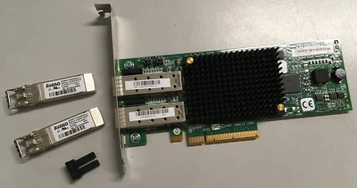 EMULEX LPE12002 PCI FC HBA 8Gbs 2P 8GB P001219 P002181 HiPr +2x AFBR-57D9AMZ-ELX - Image 1 of 4