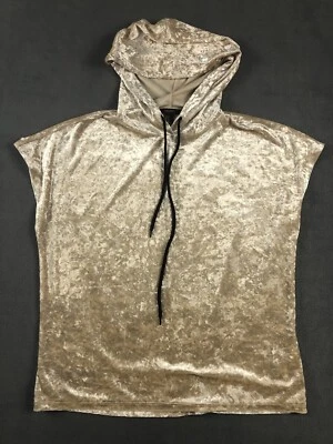 Forever 21 Womens Medium Crushed Velvet Hoodie Gold Champagne Sleeveless Top - Image 1 of 4