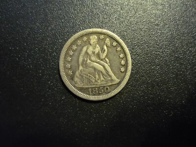 1850 Philadelphia Mint Silver Seated Liberty Dime. Original & VF. Free Shipping - Image 1 of 3