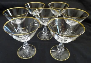Fostoria USA Ambassador Set of 7 Saucer Champagnes Gold Trim 4 3/4" - Picture 1 of 5