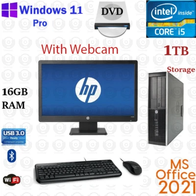 Windows 11 HP i5 3.2 ghz 16GB RAM 1TB 20" LCD WiFi Desktop Computer PC Office21 - Image 1 of 4