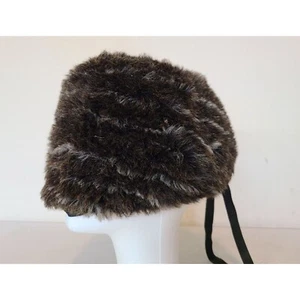 Cappello invernale vintage donna pelliccia visone sintetica turbante cerniera marrone grigio Union Made USA - Foto 1 di 13