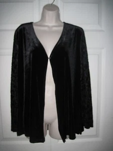 Black Velvet Jacket Women's XL with Semi Sheer Damask Velvet Long Sleeves - Picture 1 of 15