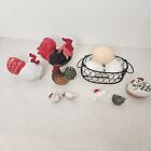 Lt Of 6 Vintage Miniatures Hens and Roosters  And Salt And Pepper Set