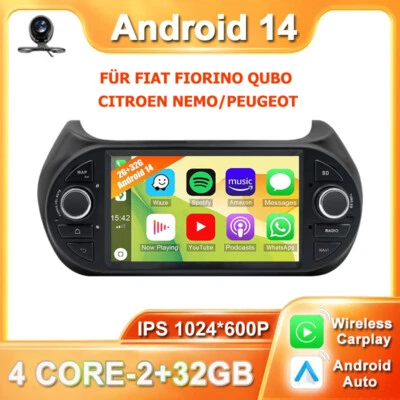 FÜR FIAT FIORINO QUBO CITROEN NEMO/PEUGEOT AUTORADIO ANDROID14 NAVIGATION GPS AM - Bild 1 von 4