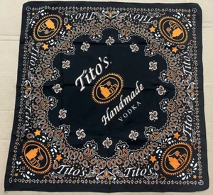 Tito's Vodka Bandana Paisley 21x21" Promo Black Orange Austin Texas FreeShipping - Picture 1 of 14