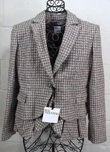 RED VALENTINO Pink Gray Ivory Tweed Wool Blend Bird Lining Ruffle Blazer Jacket - Picture 1 of 8