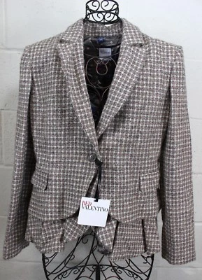 Chaqueta Blazer RED VALENTINO Rosa Gris Marfil Tweed Mezcla Lana Forro Pájaro Volantes Foto 1 de 4