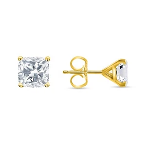 1/2 Ct Cushion Lab Grown Diamond Earrings Stud 14K Yellow Gold F/VS Martini Push - Picture 1 of 3