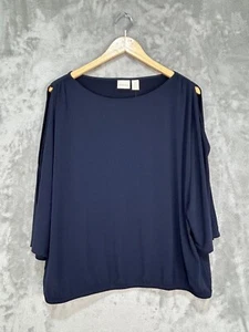 Blusa azul con mangas frías abiertas estilo caftán Chico's talla 2 (mediana) - Imagen 1 de 7