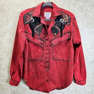 Vintage 80er Sundance Denim Wear rot Acid Wash Western Hemd Damen Oversized Small - Bild 1 von 10