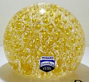 Mid Century Murano signed Cenedese Gold Bullicante Glass Vintage Paperweight - Picture 1 of 4
