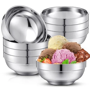 8 Pack 28 oz Stainless Steel Bowls Double Walled Insulated Soup Bowls Ice Cre... - Picture 1 of 7