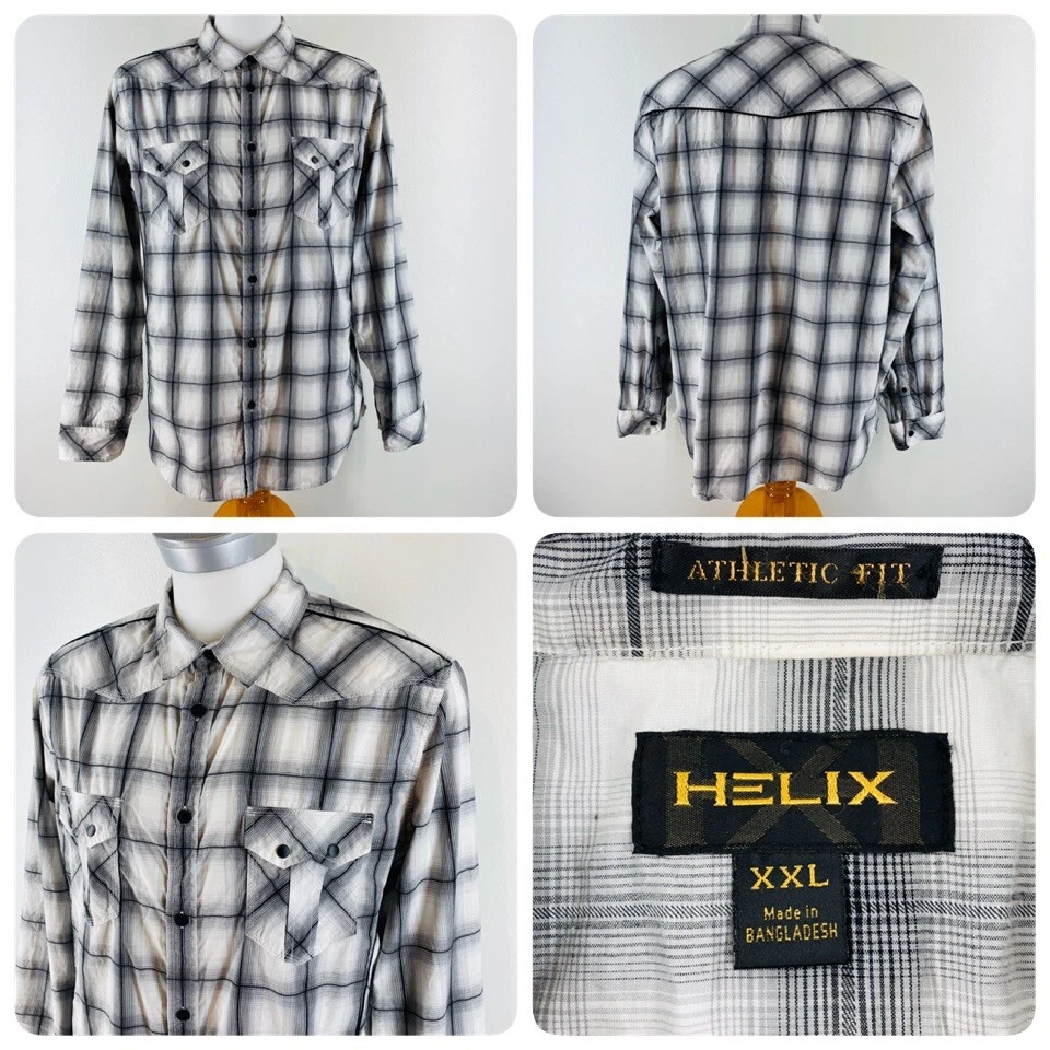 HELIX Men's Sz XXL Long Sleeve Pearl Snap Western Shirt White Black Plaid Checks - Image 1 of 4