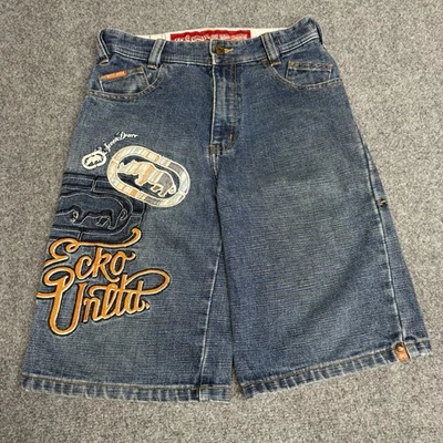 Pantalones Cortos De Colección Y2K Ecko Unlimited Juvenil Bordados Patinador Sueltos Jean Talla 12 Foto 1 de 4