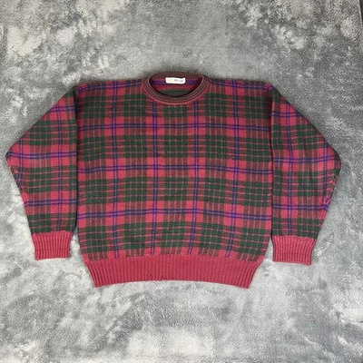 Pringle Of Scotland Lambswool Golf Sweater Plaid Red Green Blue Mens Large Vtg - Image 1 of 4