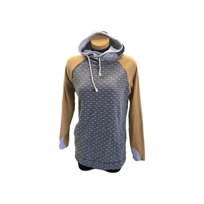 Ampersand Avenue Hoodie Women Medium Gray Polka Dot Yellow Thumbholes Casual - Image 1 of 4