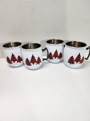 JUEGO DE 4 TAZAS MULA MOSCÚ ACERO INOXIDABLE 20 OZ, ÁRBOLES A CUADROS ROJOS, NAVIDAD-BONITAS Foto 1 de 4