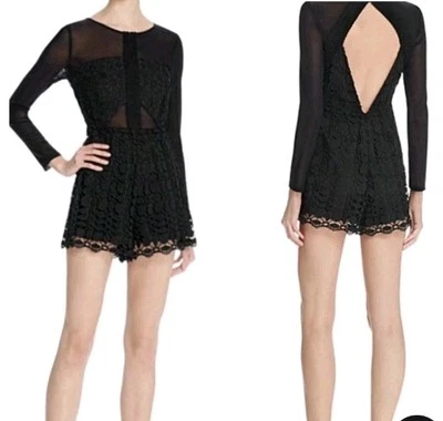 Mameluco ASTR Negro Texturizado Encaje Malla Recortes LS Talla Mediana Cremallera Trasera Foto 1 de 4