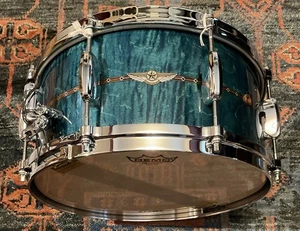 Tama Star Maple Snare Drum 14x6.5 Ocean Blue Curly Maple - Picture 1 of 13