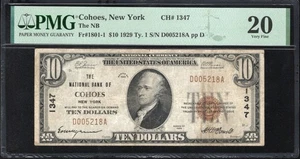 1929 $10 COHOES, NY NATIONAL BANK NOTE PMG 20 ALBANY COUNTY NEW YORK - Picture 1 of 2
