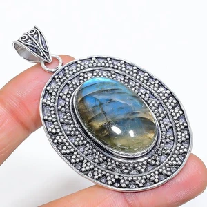 Colgante de joyería de plata de ley 925 hecho a mano con piedras preciosas de labradorita 2,56" g022 - Imagen 1 de 2