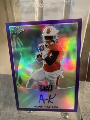 2017 LEAF METAL ALVIN KAMARA DRAFT PURPLE SP RC ON CARD AUTO NEW 14/25 - Image 1 of 2