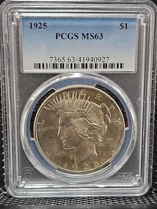 1925 PEACE DOLLAR PCGS-MS-63 - Picture 1 of 3