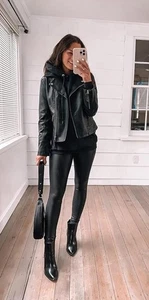 Neu mit Etikett Abercrombie & Fitch Kunstleder-Leggings schwarz Medium | hoher Bund Stretch - Bild 1 von 11