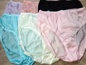 6 Pair Vintage Silky Panties 100% Nylon Sissy Sheer Briefs Size 6-7 Hip 35-39" - Picture 1 of 24