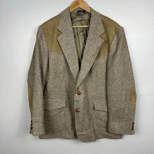 Vintage Pendleton Wool Tweed Blazer Chore Jacket Leather Made in USA, Mens 44 XL - Picture 1 of 8